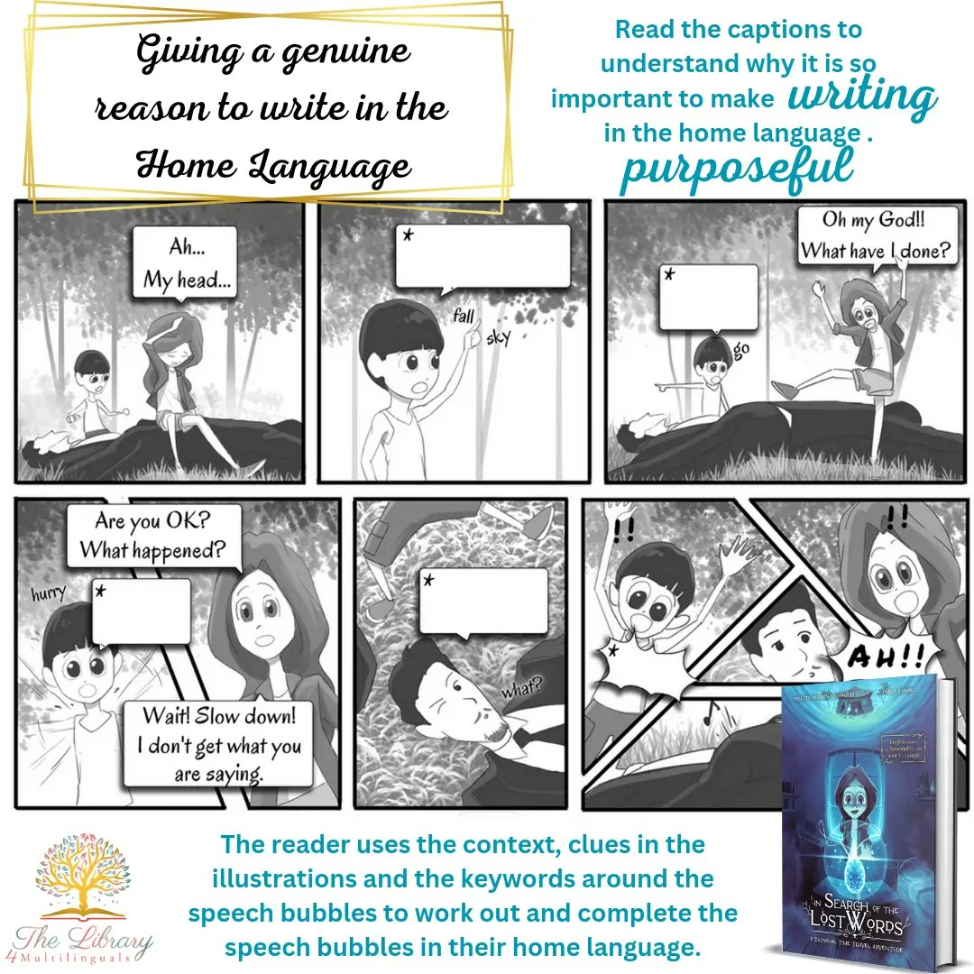 SPEAKING in the home language is USEFUL.
But it can be difficult to show our multilingual children the PURPOSE of WRITING in it.

This is why I wrote IN SEARCH OF THE LOST WORDS.

Check the details here: linktr.ee/L4M 
#multilingual #biliteracy #translanguaging