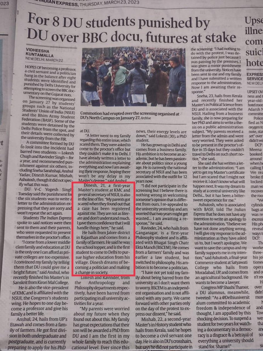 DineshBishnoi55's tweet photo. छोटे मोटे फरमानों से ना कल डरे थे ना आज डरेंगे.
लोकतंत्र की रक्षा और सामाजिक न्याय की लड़ाई के लिए अंतिम सांस तक संघर्ष करेंगे।
Thank you @IndianExpress for showing our point of view as taking serious this issue.
@nsui @Neerajkundan @kcvenugopalmp @ashokgehlot51 @ShashiTharoor https://t.co/5WMKKnvJhW