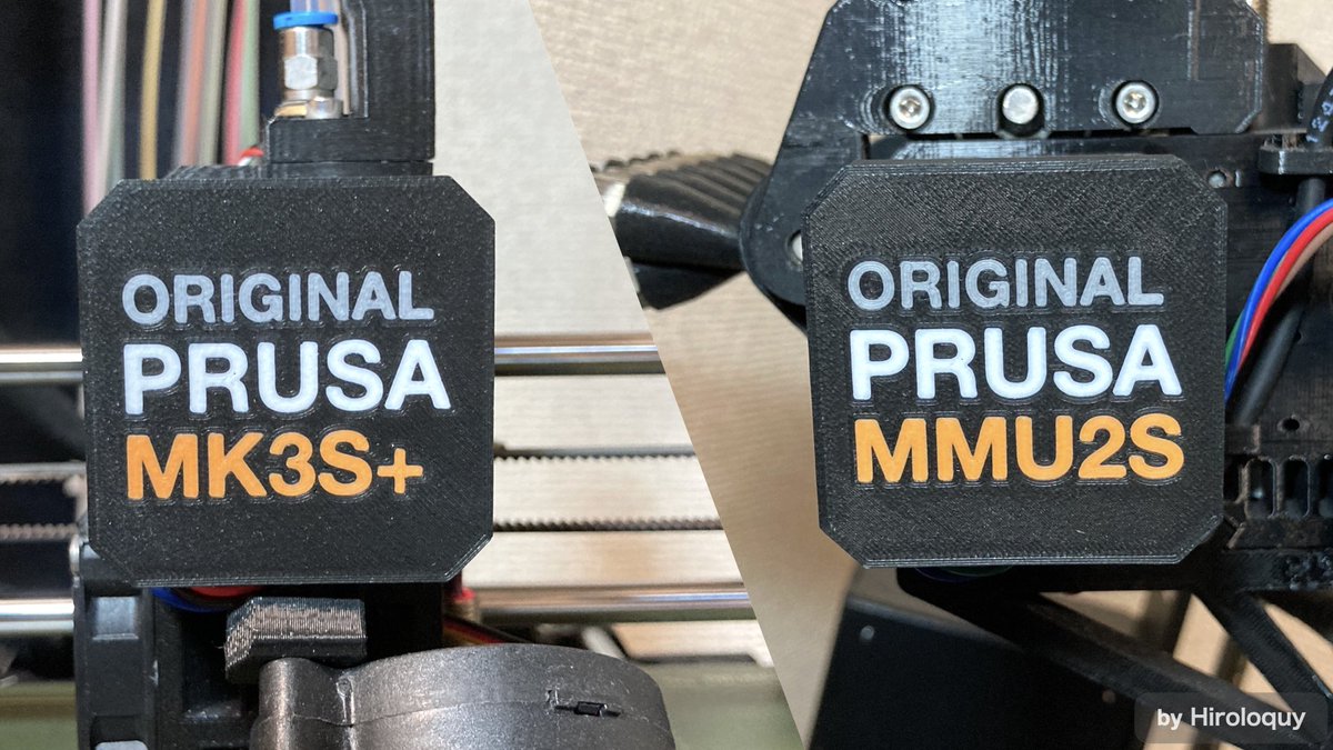 hiroloquy's tweet image. Prusa XLのX carriageのデザインを参考に、#Prusa i3 MK3S+、MMU2S、MINI(+)のロゴ入りカバーを作りました。

ノズルは #kaika 625で、4色の #PolyTerra PLAを使って印刷しています。グレーとオレンジの文字の後ろには白を2層追加して、色が暗くなるのを軽減しています。

printables.com/model/427940