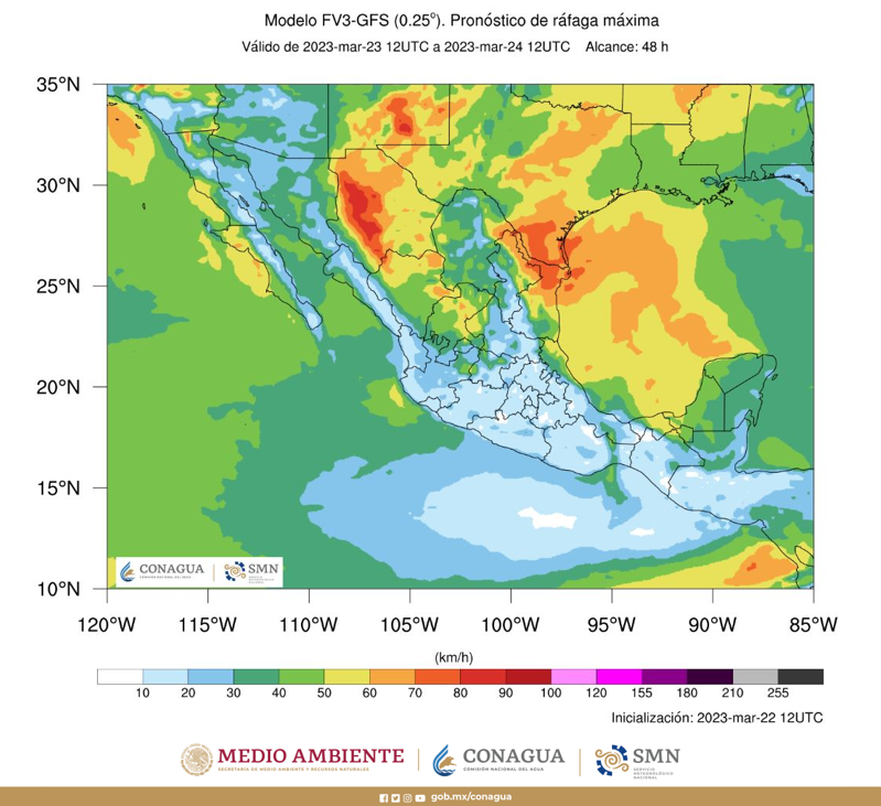 Esta noche, el #FrenteFrío No. 43 y una vaguada polar ocasionarán #Chubascos y #Rachas fuertes de #Viento con #Tolvaneras en el noroeste, norte y noreste de #México, así como caída de #Nieve o #Aguanieve en #BajaCalifornia y #Sonora. Más información en smn.conagua.gob.mx/es/aviso-de-no…
