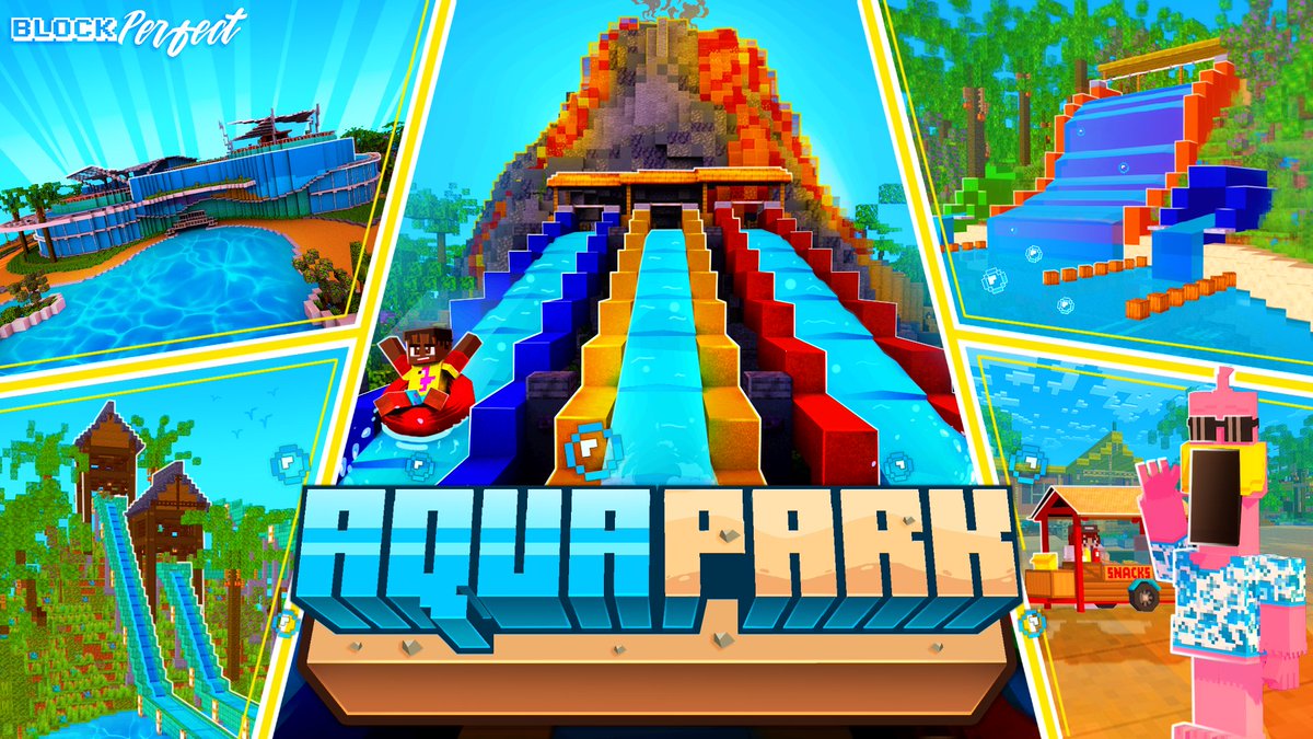 Block_Perfect's tweet image. Tired of cold weather? Start your summer early with Aqua Park!  Full of mini-games, an erupting volcano, a talking flamingo and much more, Aqua Park is sure to make a SPLASH! Available April 25th on the @MinecraftMarket  #Minecraft #Minecraftbuilds