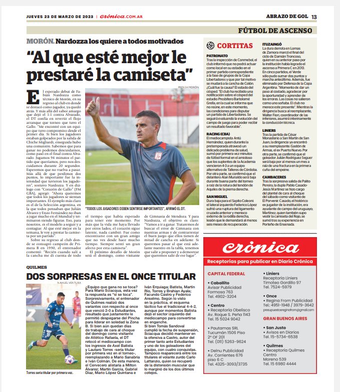 #Medios 📰
Gracias, <a href="/cronicaweb/">Diario Crónica</a> 

Por confiar una vez más en "Corazón de Gallo"!

❤️🐓
<a href="/FlavioGiai/">Flavio Giai</a> 
<a href="/nardozzaDT/">Fabian Nardozza</a>