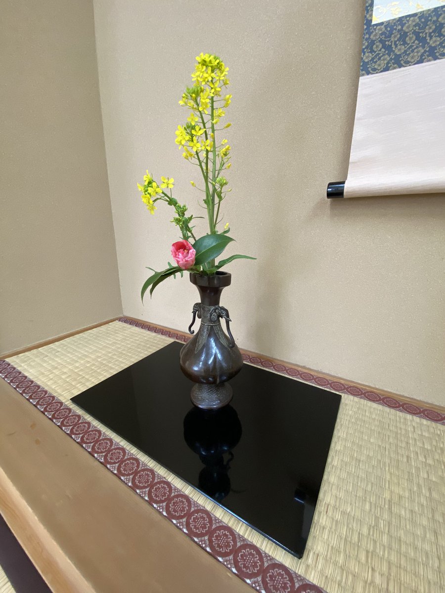 shatyou11's tweet photo. #裏千家
#内藤陶器店

2023.03.08よりお茶のお稽古始めました。
3月の掛け軸は『柳緑花紅』柳は緑に、花はあかく色づき始める今の季節を感じるお言葉。
8日の初回の茶花は、『侘助椿(わびすけつばき)』
22日の茶花は、『菜の花とヤブツバキ』
お花と共に、日中かなり暑い日も増えてますね♬ https://t.co/gbr6TubrWX