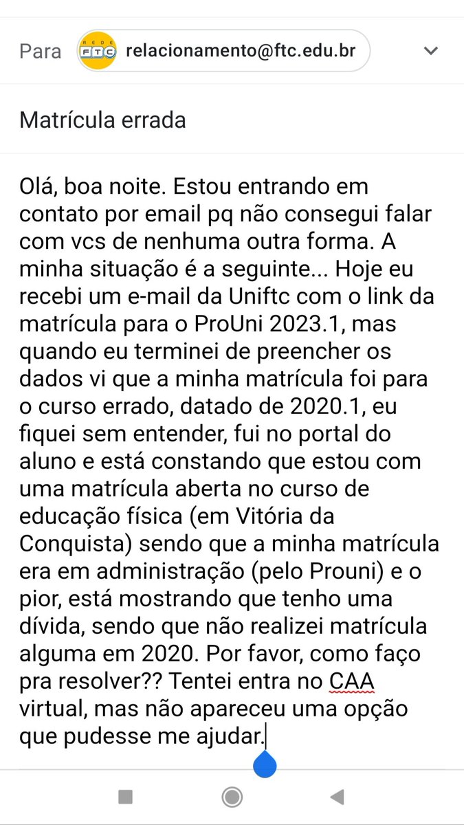 voltaik07's tweet photo. Vê se pode uma situação dessas!? E eles não respondem a gente, que inferno. Estou com medo de me cobrarem por algo que eu nem fiz. Olha, vou desistir dessa merda. Pqp. 😭 #Prouni #Uniftc https://t.co/NLFnBKYgHF