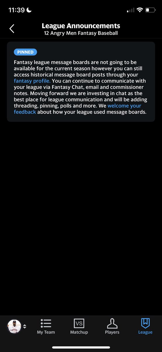 PatSinclair119's tweet photo. Let me get this straight, #yahoo fantasy is investing in league chat by taking away the league message board on their app….🤔🤔 https://t.co/bv4udmN41h