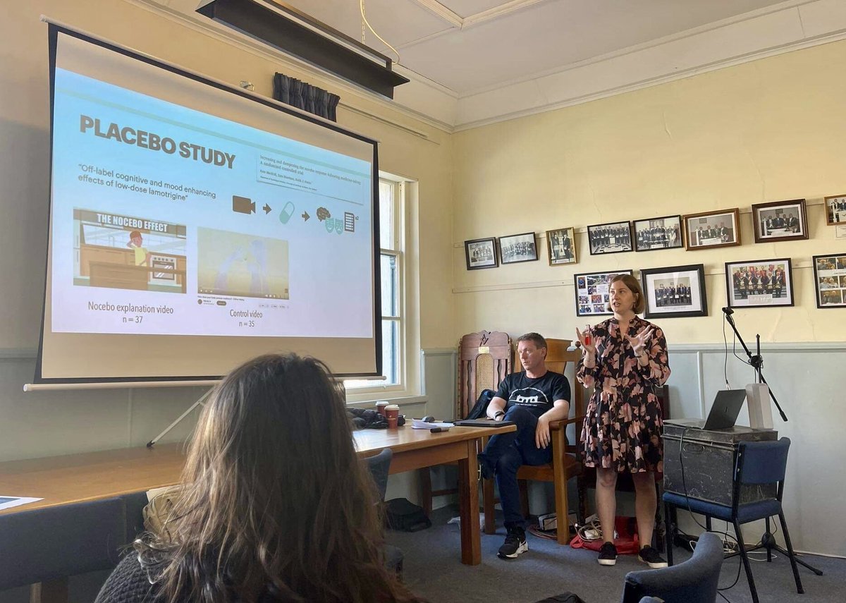 KateMacKrill's tweet photo. Great to present my study on reducing the nocebo effect (and it’s initial false start) at the #IHP2023 conference in Clyde, NZ https://t.co/iQaek7FpKU