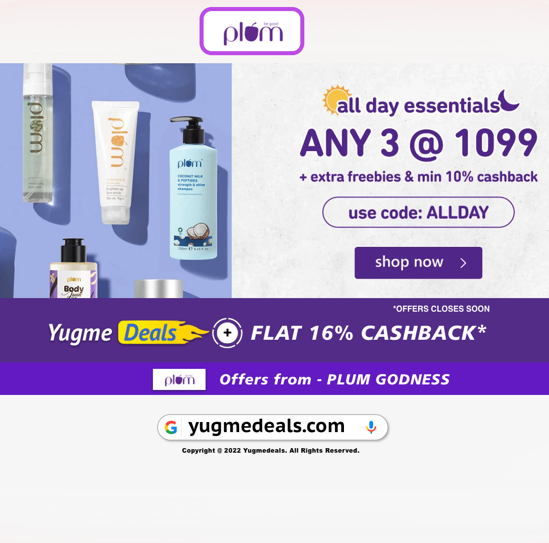 yugmedeals's tweet photo. 👩Buy any 3 @Rs.1099 | Use Code : ALLDAY + Freebies + Min 10% Cashback + Extra Earn Flat 16% Yugmedeals Cashback
🤑Cashback Link: https://t.co/0Xc3mzD6AZ
#yugmedeals #Plum #PlumGoodness #GoodnessThatDelivers #CrueltyFree #VeganBeauty #Makeup #MakeupLove #MakeupRecommendations https://t.co/jLEU4cpbLf