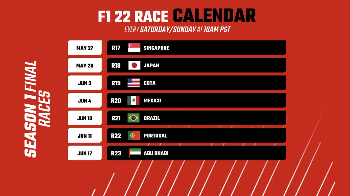 Do any of my followers play F122? 
Myself,  &amp; <a href="/Dandroid__/">DandroidUK 🤖</a> have started a fun F122 league. 
We have 9 drivers so far. We'd love to fill all 20 spots (2 per team, 10 Racing Teams) but ideally, 10 would be perfect. 

If anyone is interested hit me up