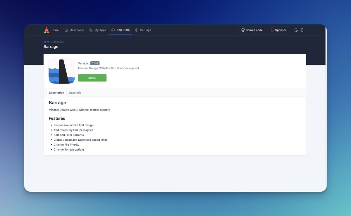 Do all you Pirates 🏴‍☠️ need a better looking UI for your Deluge instance? Look no further than Barrage! Packed with features and a easy installer, you can not go wrong! Check it out today in your Tipi Dashboard!
(PS: You can Deploy Deluge as well!)

runtipi.io
#docker