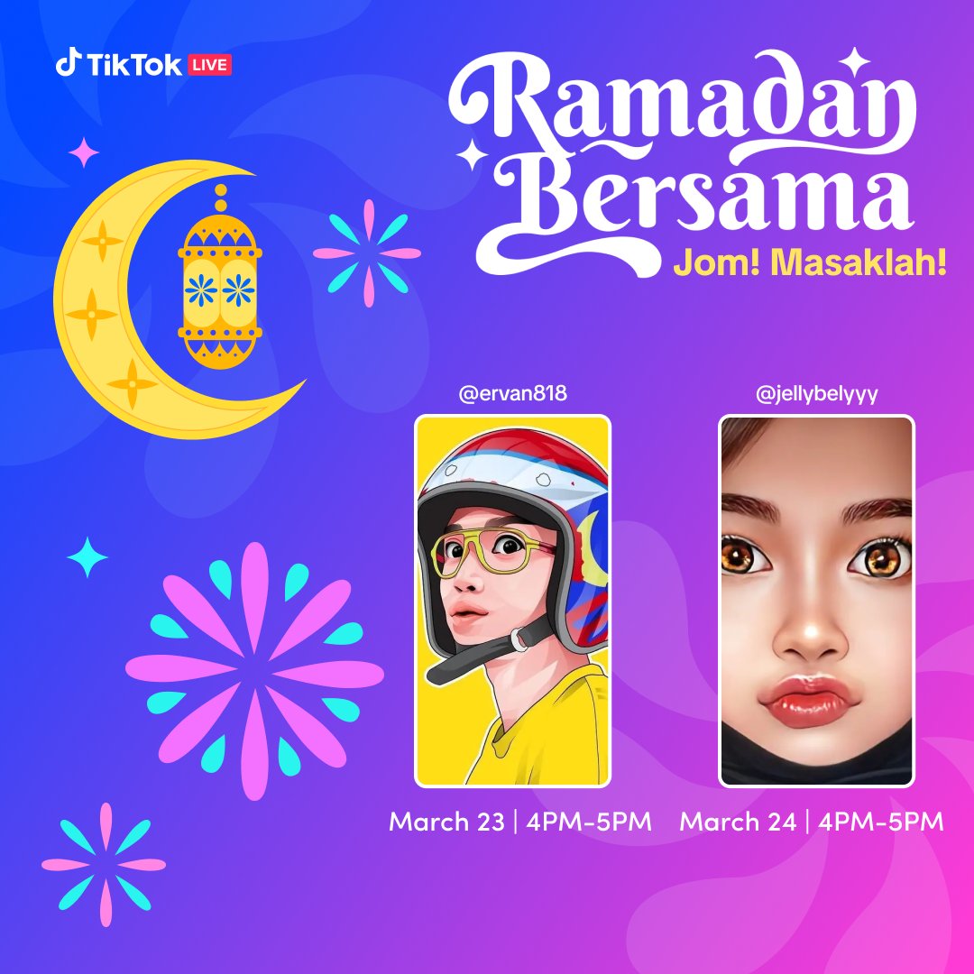 tiktokmy's tweet photo. Celebrate the Holy Month of Ramadan bersama TikTok Live Malaysia! We have celebrity chef - Anis Nabilah

Join our talented chefs as they share delightful Ramadan recipes to tantalize your taste buds. 

https://t.co/Xk1Skeh1TP

#RamadanBersama #InspirasiRamadan #JomMasaklah https://t.co/Krny0bZaKq