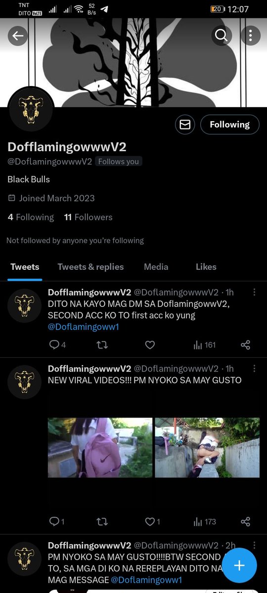 Doflamingoww1's tweet photo. DITO KAYI MAG SI PM SA SECOND ACC KO, @DoflamingowwwV2  PARA SA NEW VIRAL VIDEOS!!! https://t.co/WdcIv4xUES