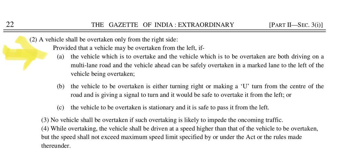 TopDriverIndia's tweet photo. @NHAI_Official Just to add some clarification here.
According to #MVDR 2017 rule 14 you CAN overtake from the left lane in a multilane roadway, as long as the left lane is free. https://t.co/TTUhnJ2uKp
