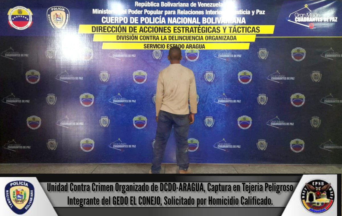 🚨 #ÚLTIMAHORA: Unidad Contra Crimen Organizado d <a href="/DCDOBASEARAGUA/">Division Contra la Delincuencia Organizada</a> capturan integrante del #GEDO el conejo en #Tejerias estando requerido por #TribunalDeControlPenal por delito de Homicidio Calificado, quedó a orden del <a href="/MinpublicoVEN/">Ministerio Público venezolano</a>
#CeroToleranciaALaCorrupción
<a href="/Visipol_MIJP/">VISIPOL</a>