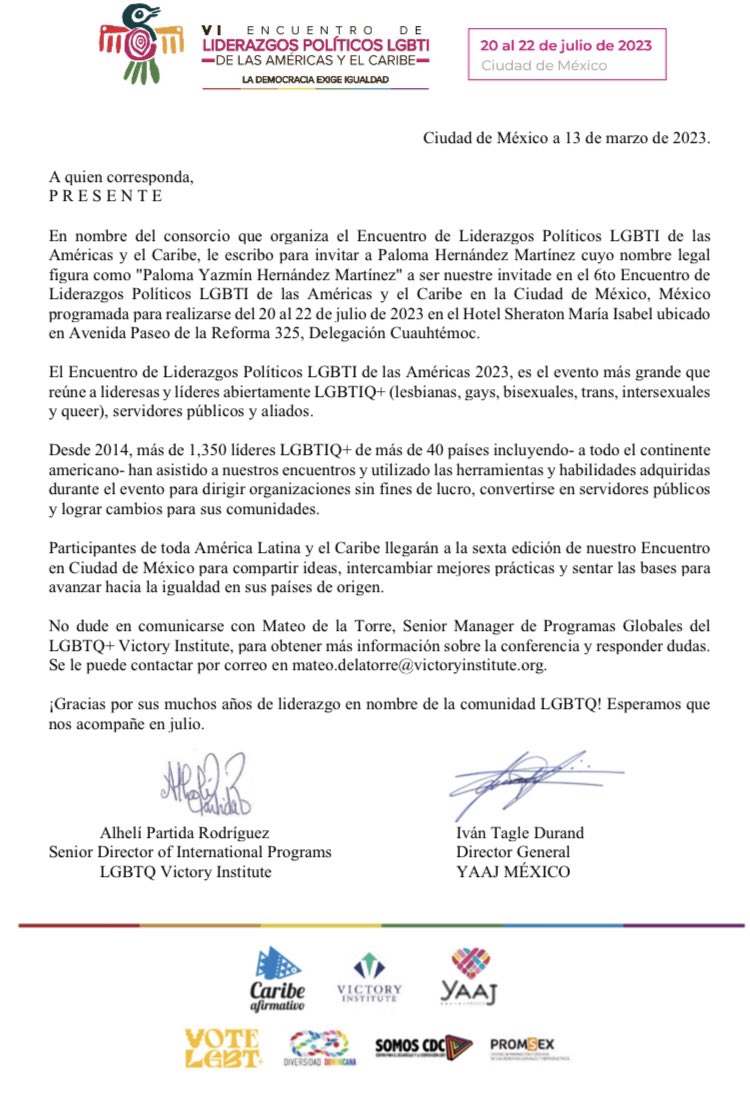 Palyazmar's tweet photo. Emocionada por ser invitada al encuentro de liderazgos políticos LGBTI de las Americas y el Caribe.
Nos vemos en Julio!! 🤍
#yaaj https://t.co/nDZTw1bftn