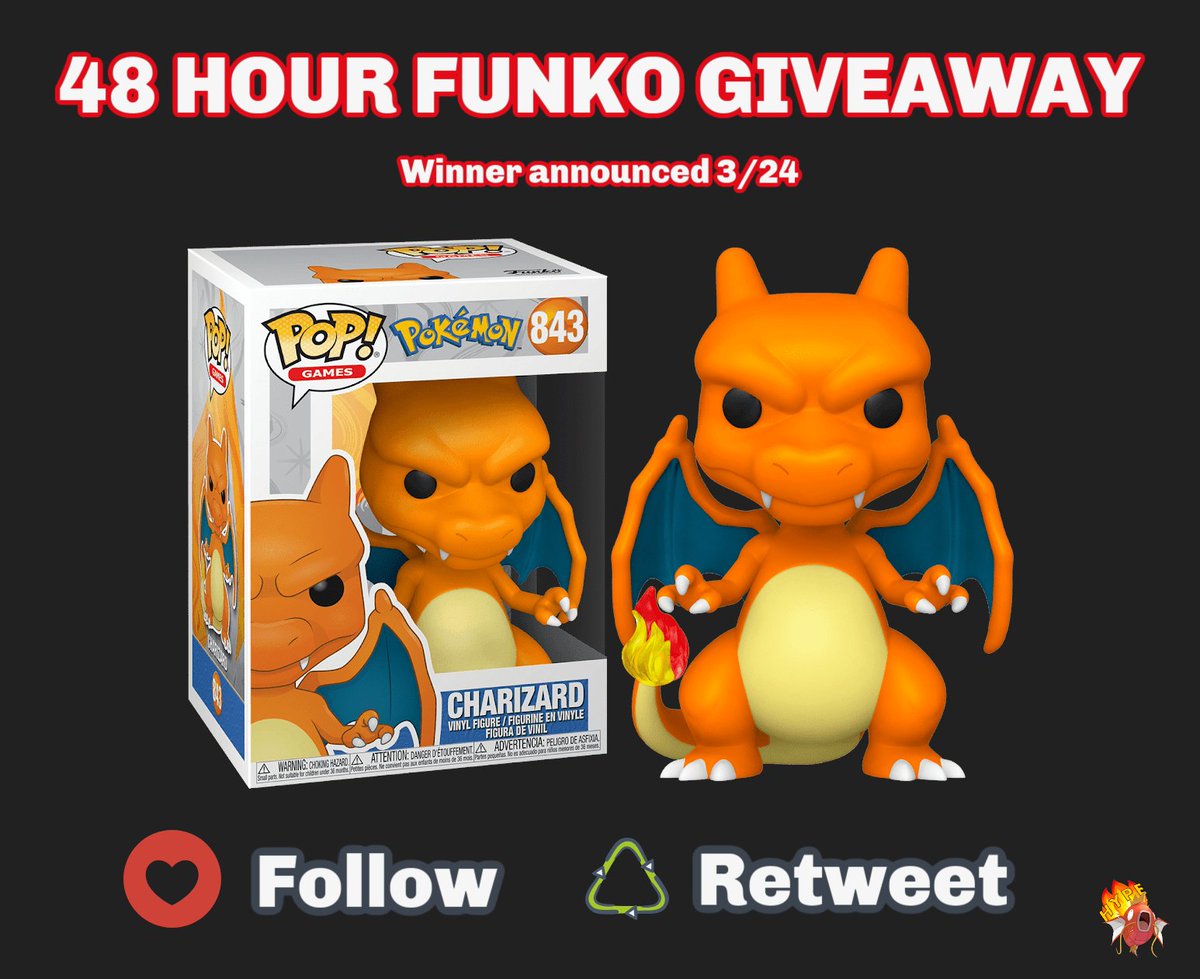 🎁 48 HOUR FUNKO POP GIVEAWAY 🎁
🔥 CHARIZARD #843 🔥

HOW TO ENTER:
✅ Follow &amp; Retweet

...that's it! 💛

🗓️ Winner posted Friday 3/24/23

#Pokemon #Charizard #FunkoPOP #Giveaway
