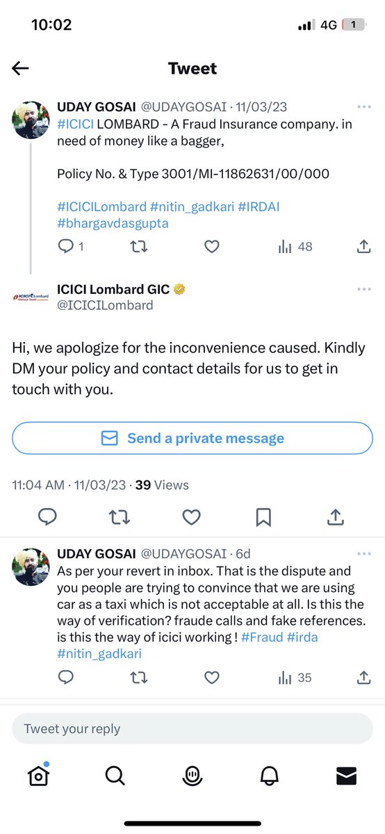 UDAYGOSAI's tweet photo. ICICI is a fraud insurance company. no intent to pay any claims to customer.
Even they have call center set up to Record fake calls and they ll use in case you report a claim. #Shame #fraud #irda is having some commission from this.
#icici #nitin_gadkari #namo @Bhupendrapbjp https://t.co/0YHlB3681k