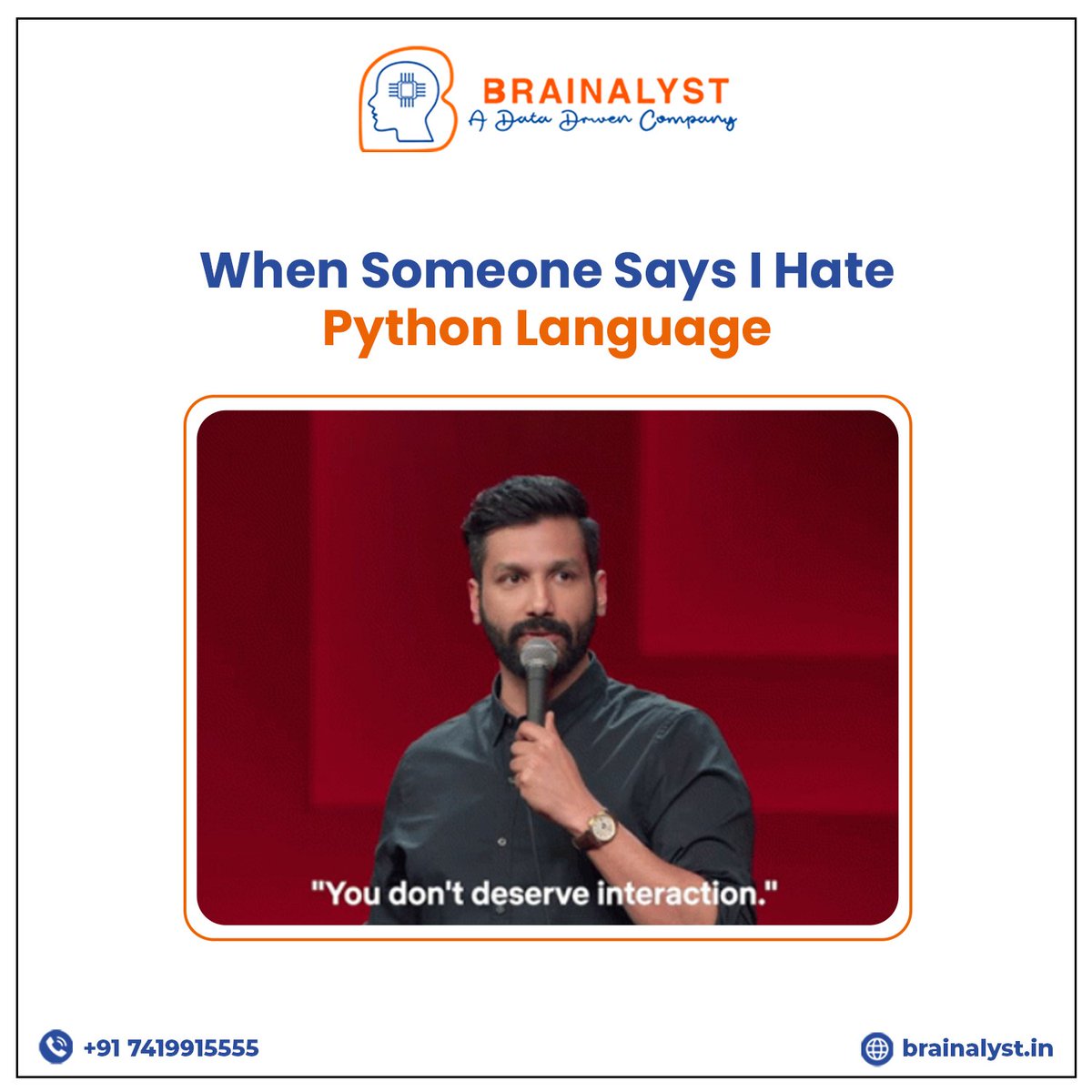 Brainalystindia's tweet image. when someone says I hate python language....
#DataTrained #MLengineer #machinelearning #deeplearning #artificialintelligence #datascience #datasciencetraining #datasciencejobs #datasciencecourses #careerindatascience #RLanguage #python #brainalyst #JobGuarantee #jobopportunity