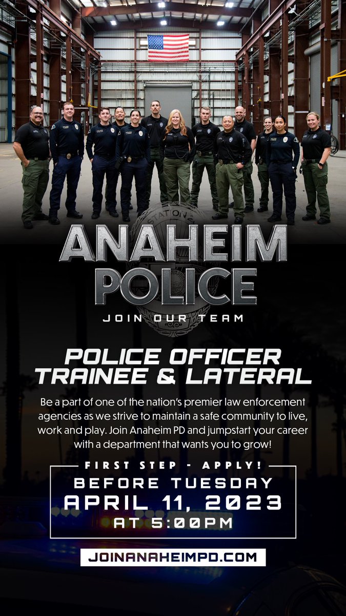Rick_Armendariz's tweet photo. #WorkWithUsWednesday! Join us in our mission to maintain a safe community to live, work and play. Go to https://t.co/Sg554waSdU. For tips on how to successfully complete our officer testing process and what to expect along the way, email APDRecruitment@anaheim.net! https://t.co/dYgvmbd44E