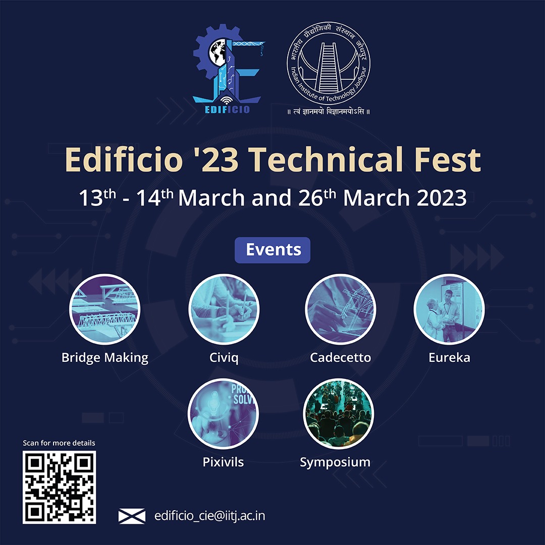 iitjodhpur's tweet photo. Edificio '23 will be held on 13th,14th and 26th March 2023 organised by the Board of Departmental Societies - Civil and Infrastructure Engineering, IIT Jodhpur.
#iitjodhpur #edificio23 #technical #online #discussion #event https://t.co/QBA4AtFRw1