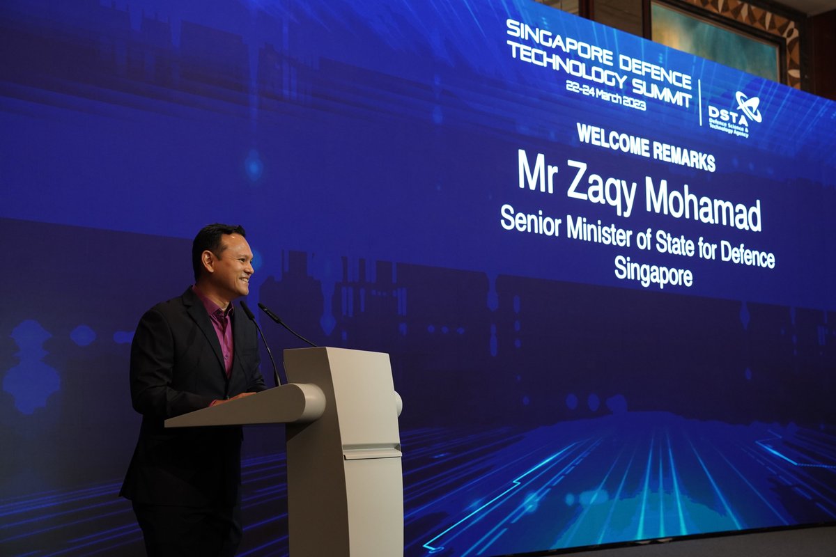 mindefsg's tweet photo. A warm welcome to some 1400 delegates of the Singapore Defence Technology Summit from 25 countries! From 22 - 24 Mar, the #sgtechsummit, organised by DSTA, will be a hub of exciting activities with rich exchange of knowledge and opinions.
@zaqym @LawrenceWongST https://t.co/DHyVRbwVdG