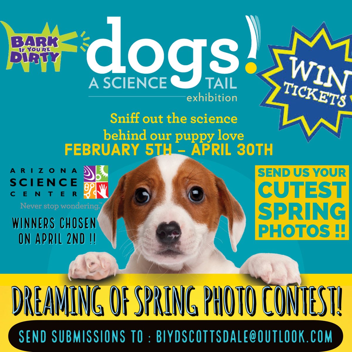 BarkDirty's tweet image. 🐶🌷Spring is here! Don't forget to send us your dog photos to win 4 tickets to the Az Science center exhibit "Dogs". Celebrate the season than with your furry friends!!  Send us your entries now! #springdogs #azsciencecenter #doglovers #photocontest 📸 #barkifyouredirty