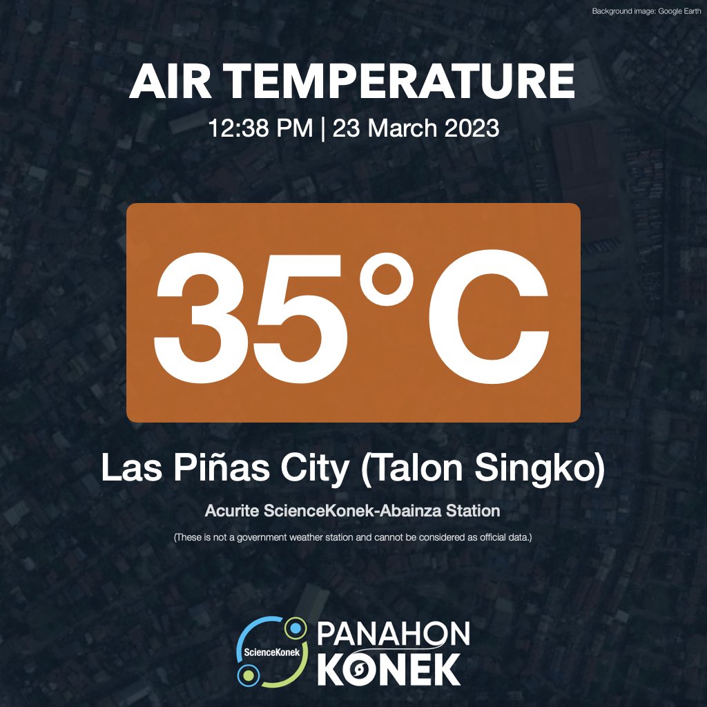AbainzaRalph's tweet photo. For the first time since it was installed this 2023, the recorded air temperature in our station here in Las Piñas City has reached 35°C. #Mainit #PanahonKonek https://t.co/lcN5gryNVB