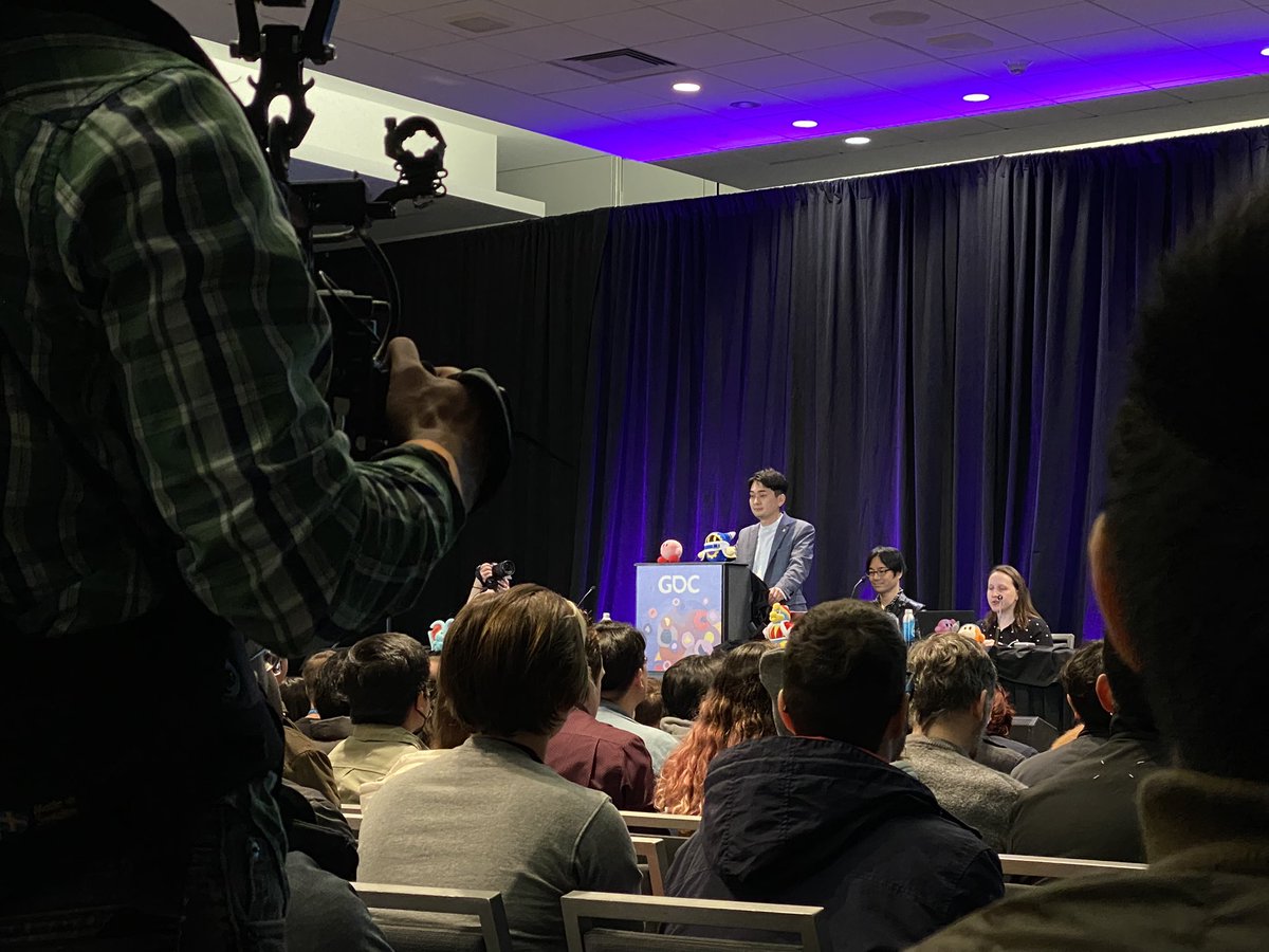 PopocornL's tweet photo. Fantastic talk from Shinya Kumazaki and Tatsuya Kamiyama in celebrating the 30th anniversary of the beloved Kirby!! Their passion and enthusiasm inspires me to keep chasing my dream in the entertainment industry! #GDC2023 #kirby #Nintendo #gamedesign https://t.co/j1yGJXGrCU