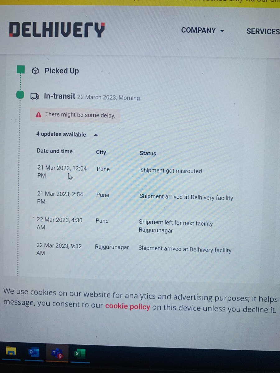 anushra_'s tweet photo. @delhivery @help_delhivery what’s wrong with you guys? My shipment was expected to deliver on 20th only. 3 days have been passed and you guys are still playing misrouted game? If you can’t deliver the desired output please let us know so that we can switch to other options. Txs. https://t.co/vOZZ1jXmr4