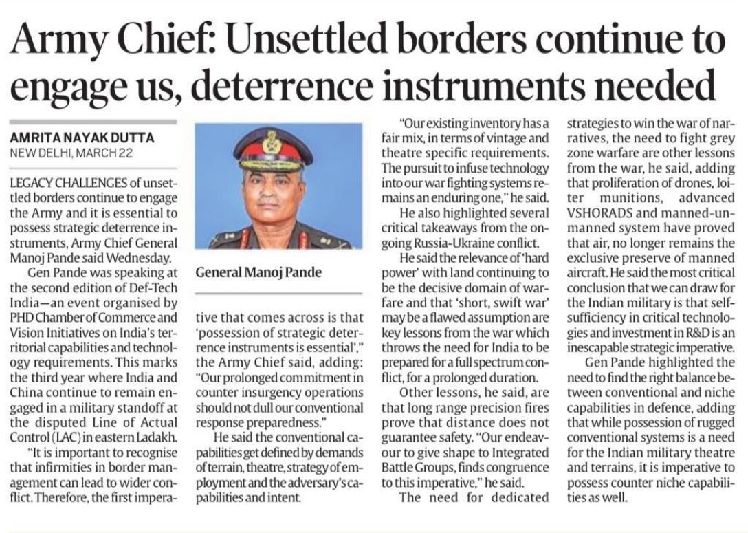 dravirmani's tweet image. 323/ns Is Military adopting the #multilevel, #multilayered  @Deterrence strategy, which I have proposed, &amp;amp; argued for, in this thread? Seems to be inviting ideas for more cost effective levers of deterrence, given resource limitations!