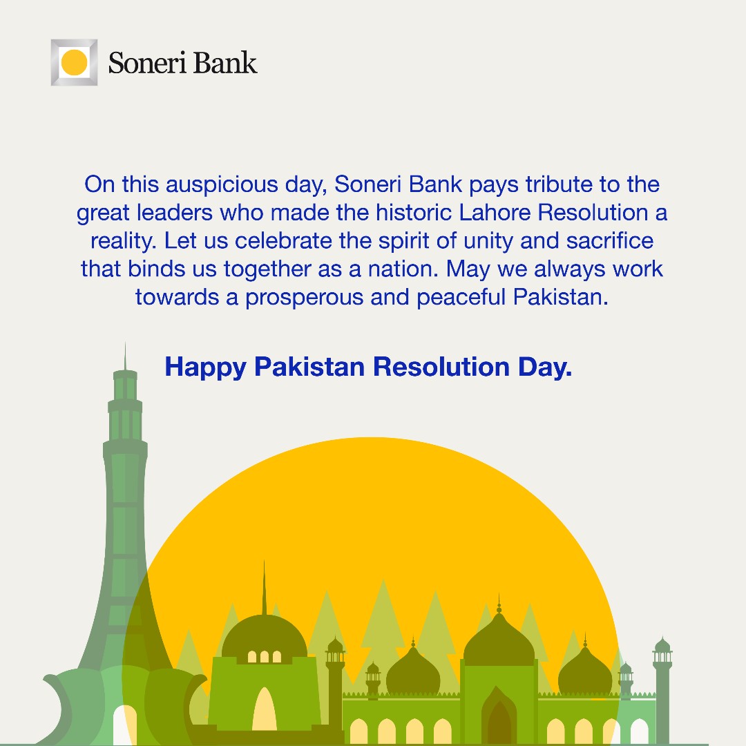 SoneriBank_Pk's tweet photo. Soneri Bank wishes a prosperous and progressive future for the nation, let's celebrate Pakistan Day with pride &amp; patriotism and Make Pakistan Roshan together! 💚

#SoneriBank #RoshanHarQadam #PakistanDay #HappyPakistanResolutionDay #RoshanPakistan https://t.co/o6IPv6ekwa