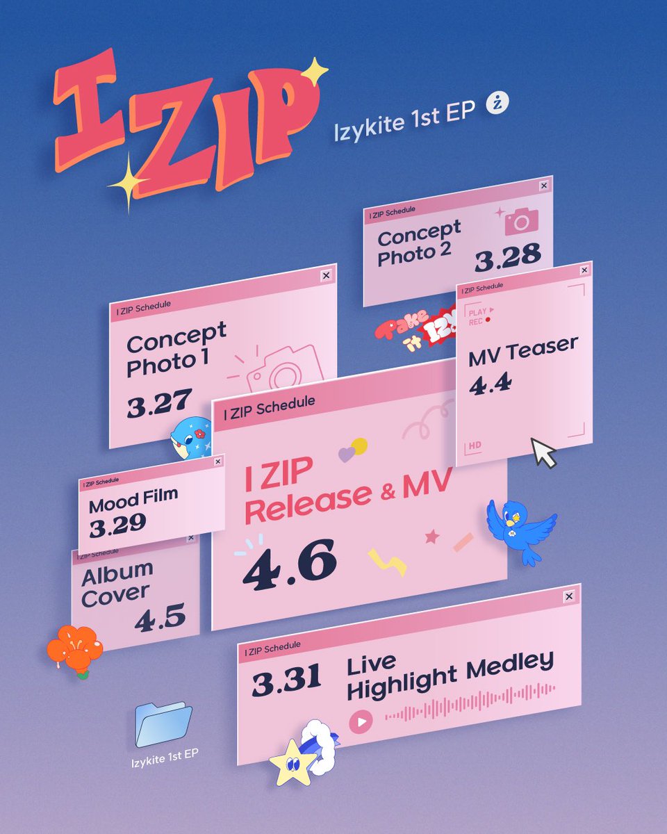 Izykite_'s tweet photo. [🗓️] 이지카이트 (Izykite) 1st EP [𝗜 𝗭𝗜𝗣]

이지카이트 (Izykite) 첫 번째 EP [I ZIP]
Album Scheduler

✔️2023. 04. 06 6PM (KST)

#이지카이트 #Izykite
#IZIP #발매 https://t.co/F1bvByLGX8