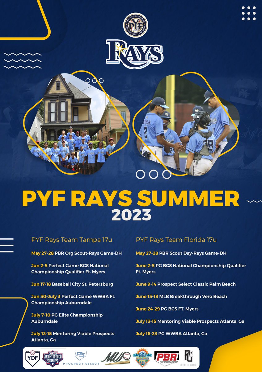 PROYOUTHinc's tweet photo. This will be an exciting summer with some unique events! #PYFRays #guestcoaches #guestspeakers #ittakesavillage #mentoringmatters #growingthegame #mlbbreakthrough #mentoringviableprospects @YDF https://t.co/p0nfIqCeSP