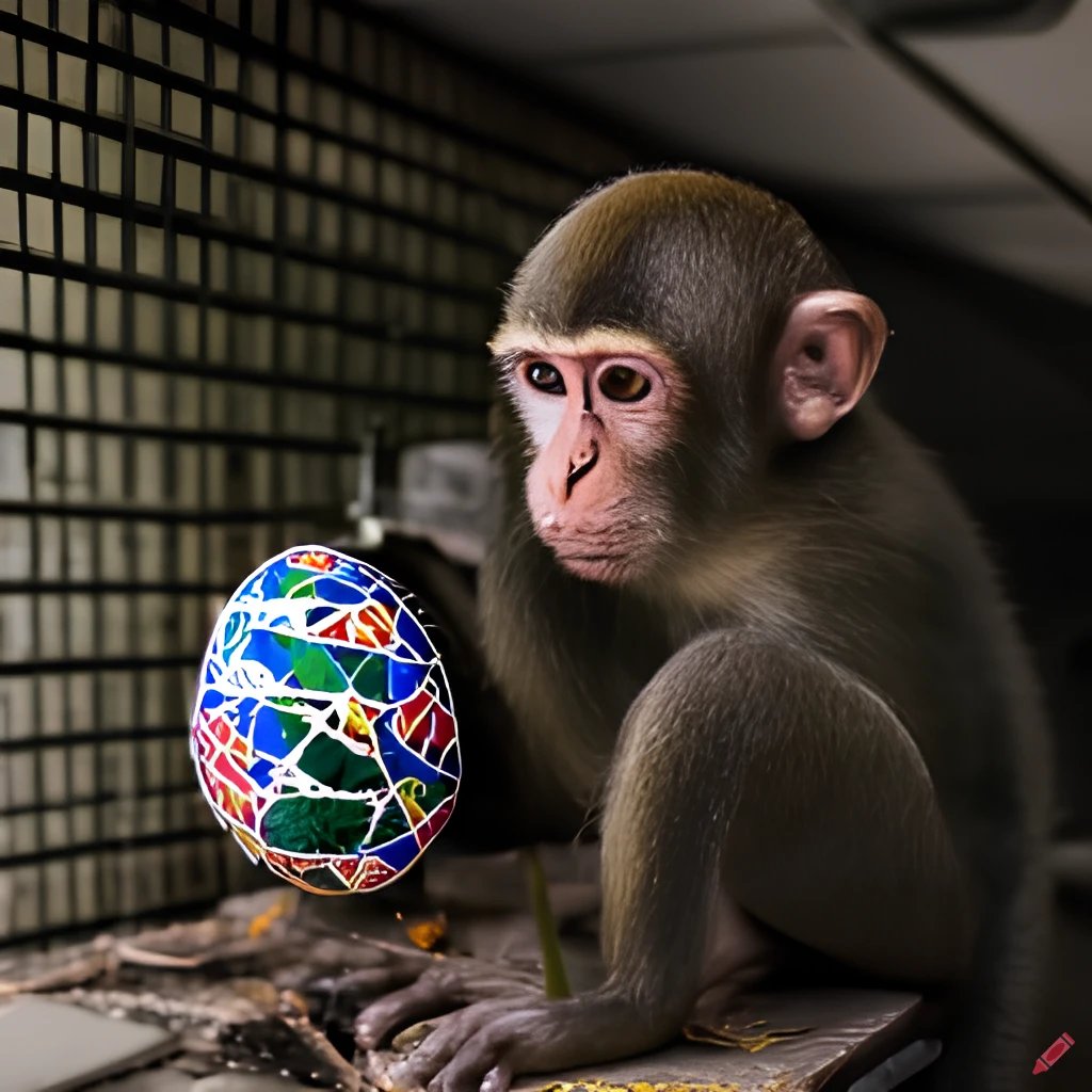 cinetrope's tweet photo. Infinite Monkey Theorem revised:  
Eventually they hallucinate Easter eggs.
#craiyon https://t.co/km2Ty3XbTw