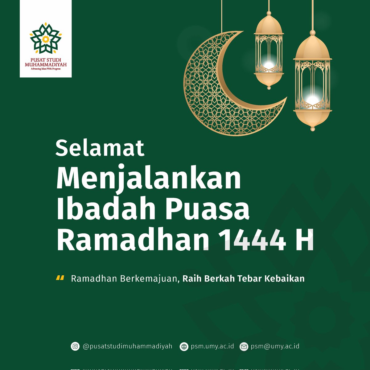 Pusat Studi Muhammadiyah mengucapkan Selamat Menunaikan Ibadah Puasa Ramadhan 1444 H.

Mari berlomba-lomba menebar kebaikan, tingkatkan ibadah dan raih berkah ramadhan.

"Ramadhan Berkemajuan, Raih Berkah Tebar Kebaikan"
