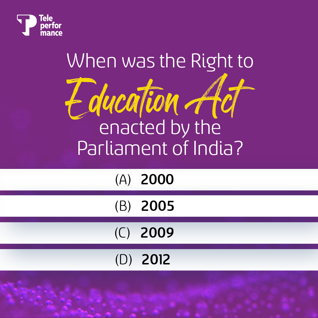 The RTE Act states that the state shall provide free and compulsory education to all children of 6 to 14 years. 

Do you know when it was enacted?

Comment Now!
 
 #TPIndia #Question #GuessTheYear #RightToEducation