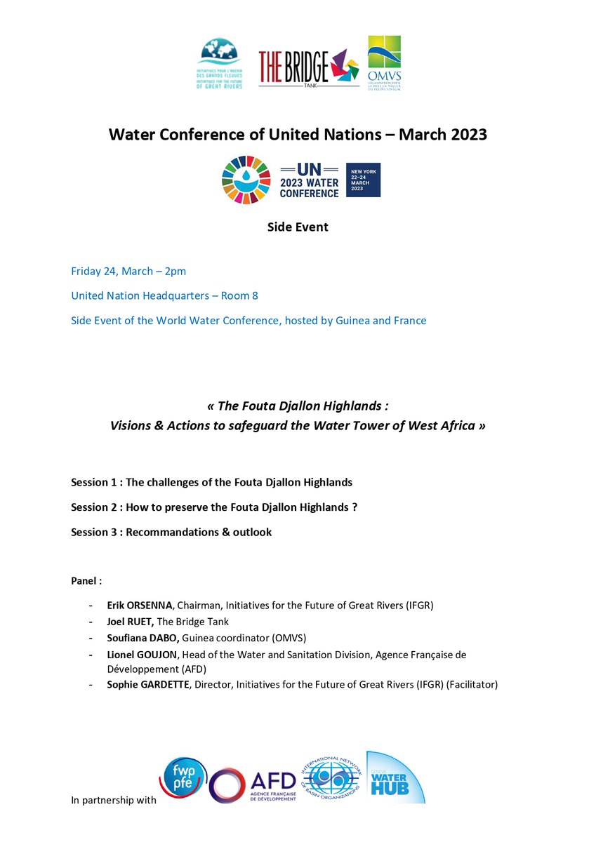 📅 (EN) It will be tomorrow! And it will take place in room 8 of the United Nations Headquarters at 2pm! With <a href="/TheBridgeTank/">The Bridge Tank</a>, <a href="/OMVS/">D c</a> &amp; Initiatives pour l'Avenir des Grands Fleuves (IAGF) !

#wateraction #water #UNWaterConference #hydrodiplomacy #fleuve #rivers