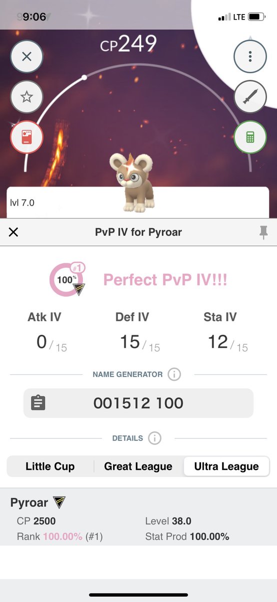 Doughmake_'s tweet photo. Lol doesn’t get anymore useless than this. Shiny XXS Rank 1 Ultra Pyroar https://t.co/SlwyPgVcoH