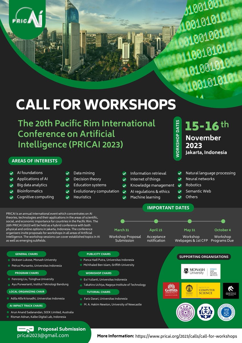 pricai2023's tweet photo. Deadline Approaching: 31st March 2023
Please send us your Workshop Proposal for PRICAI-2023. https://t.co/Of83J5OxZs