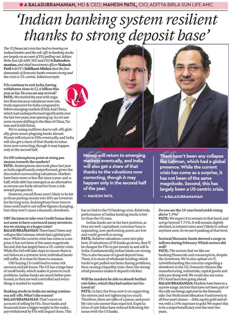 abslmf's tweet photo. Read the exclusive interview of Mr. A. Balasubramanian (@MFBALA), our MD & CEO, and Mr. Mahesh Patil, our CIO, to learn about the Indian banking system and its resilience during the US financial crisis.
#AbslmfUpdates #BankingSector https://t.co/ILlYgXJk1B
