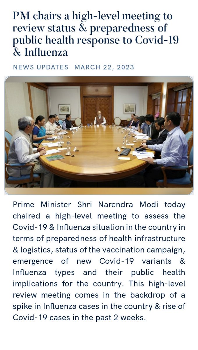 sachindixit6's tweet photo. PM chairs a high-level meeting to review status &amp; preparedness of public health response to Covid-19 &amp; Influenza
https://t.co/QpN8Lmc53K via NaMo App https://t.co/Jpb3qJ98eo