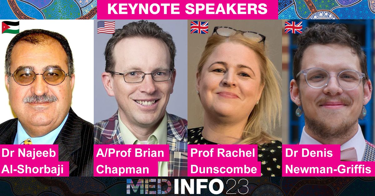 MedInfo23's tweet photo. Four more highly renowned keynote speakers have now been confirmed for #MEDINFO23! We can’t wait to hear from Dr Najeeb AL-SHORBAJI, Dr Brian Chapman, Prof Rachel Dunscombe, &amp; Dr Denis Newman-Griffis. They will no doubt make a huge impact at MedInfo 2023. https://t.co/6KFk3uP3XH https://t.co/UFneu1zoSQ