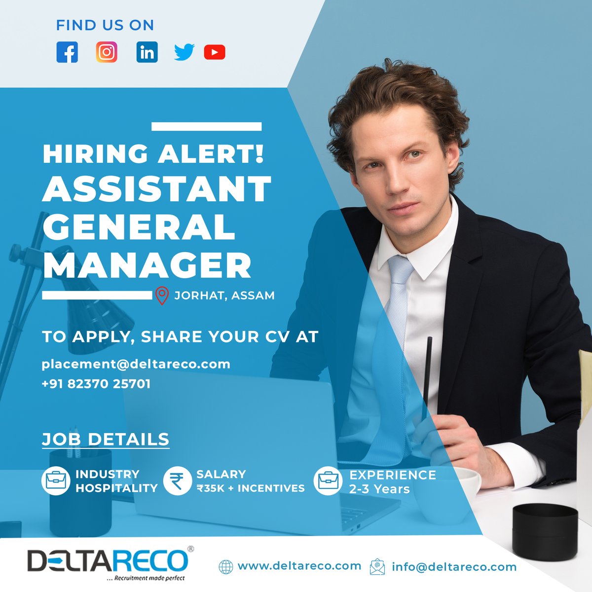 We are looking for an #assistantgeneralmanager for a well-known client in the hospitality industry.

📍 Location: Jorhat, Assam

📌 To apply, share your CV at
placement@deltareco.com
+91 8237025701

#hiringalert #hiring #assistantmanager #jorhat #hospitalityjobs #assam #deltareco
