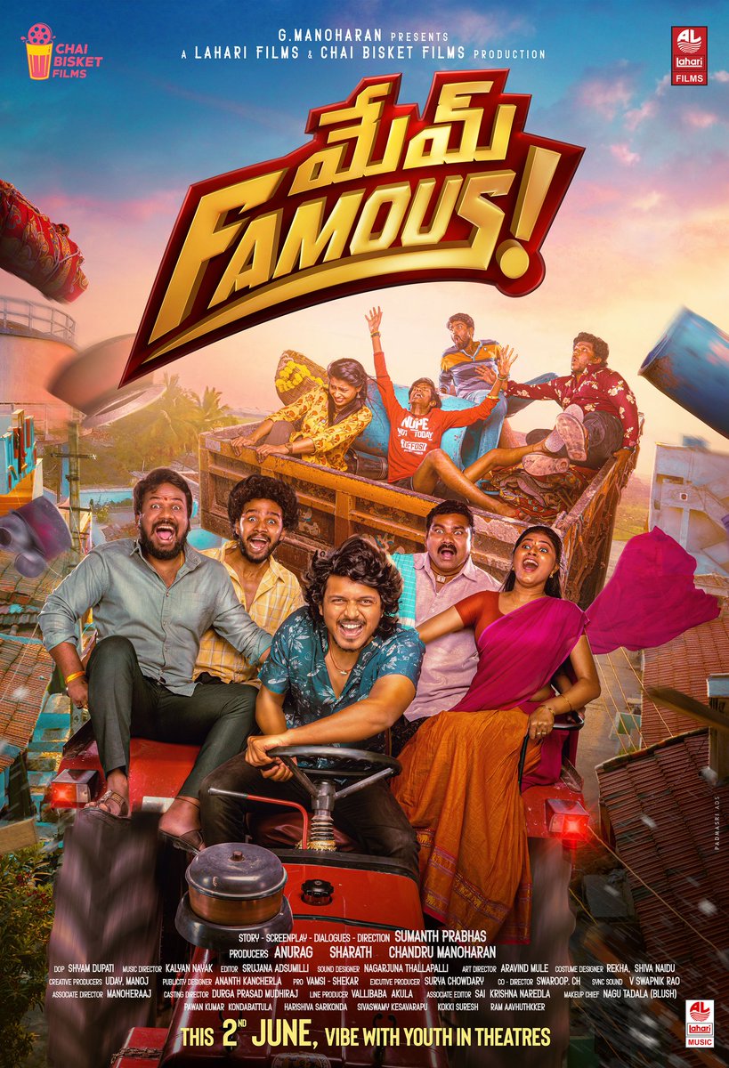 Sumanth Prabhas (@sumanthprabha_s) on Twitter photo Mem Famous! - Minimum Untadi. 🔥
This 2nd June, Vibe with Youth in Theatres worldwide.
<a href="/ChaiBisketFilms/">Chai Bisket Films</a> and <a href="/LahariFilm/">Lahari Films</a> excitedly present our next production - #MemFamous - a fun, relatable & high energy tale of life, love and friendship ❤️🔥 Mem Famous! - Minimum Untadi. 🔥
This 2nd June, Vibe with Youth in Theatres worldwide.
<a href="/ChaiBisketFilms/">Chai Bisket Films</a> and <a href="/LahariFilm/">Lahari Films</a> excitedly present our next production - #MemFamous - a fun, relatable & high energy tale of life, love and friendship ❤️🔥