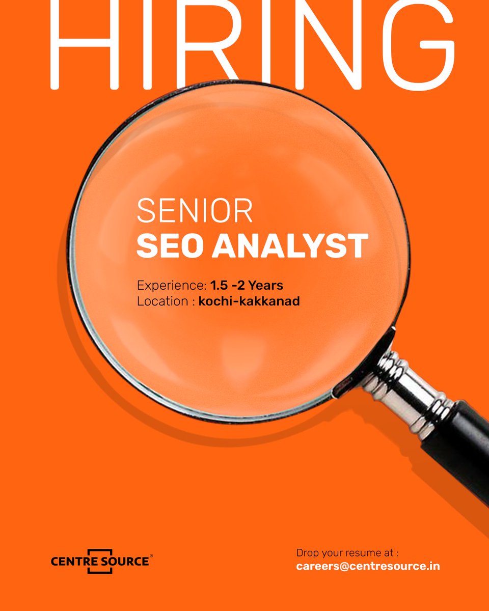 centresourcecs's tweet photo. Seeking experienced Senior SEO Analyst to lead strategy and optimize web presence for improved organic search rankings. Strong technical skills, analytical abilities, and communication skills required

#CentreSource #SEO #SeniorAnalyst #SEOExpert #hiring #jobvacancy #wearehiring https://t.co/MEbngyvu1f