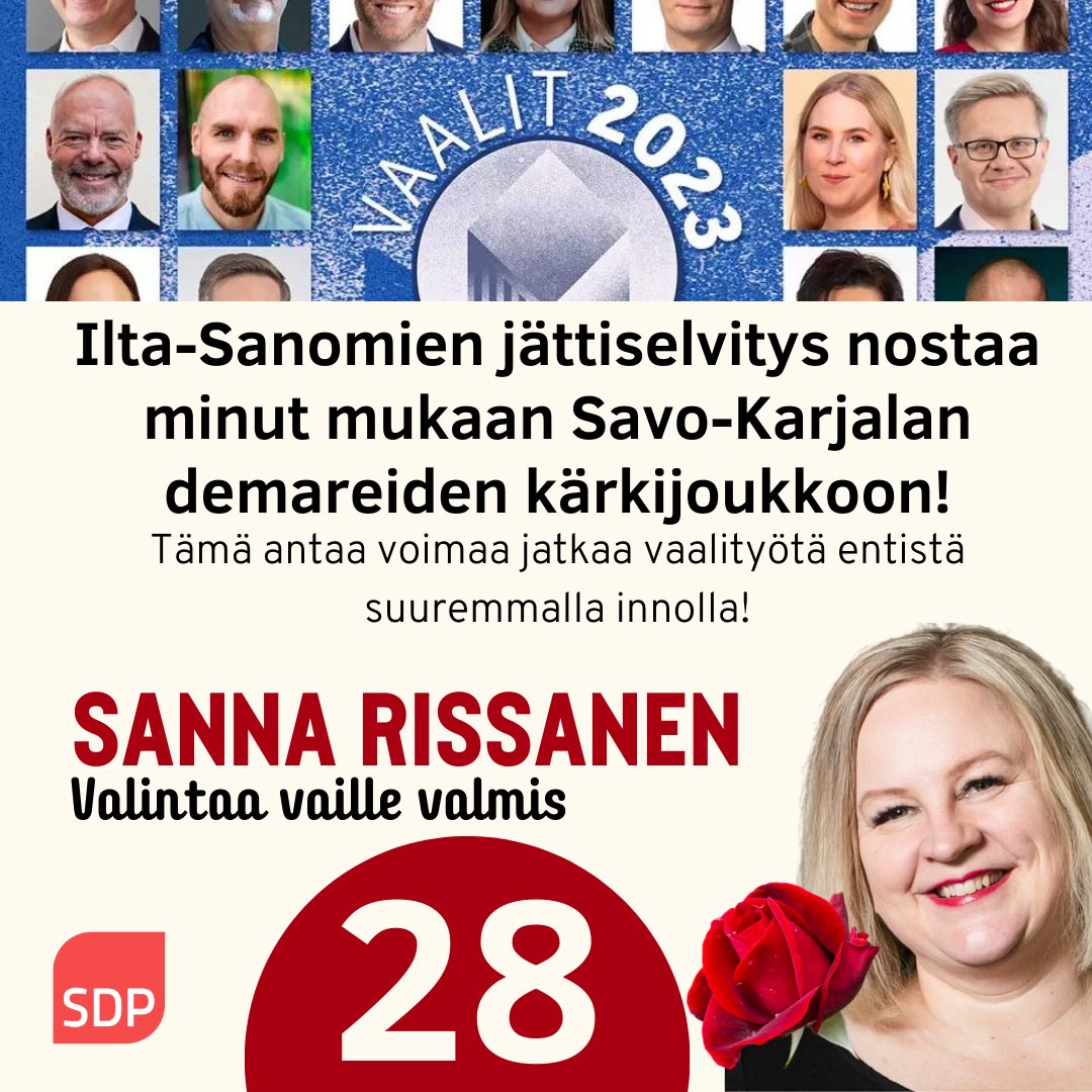Haluan päästä jatkamaan vahvojen pohjoiskarjalaisten naiskansanedustajien perinnettä. #rissaska #valintaavaillevalmis #eduskuntavaalit2023