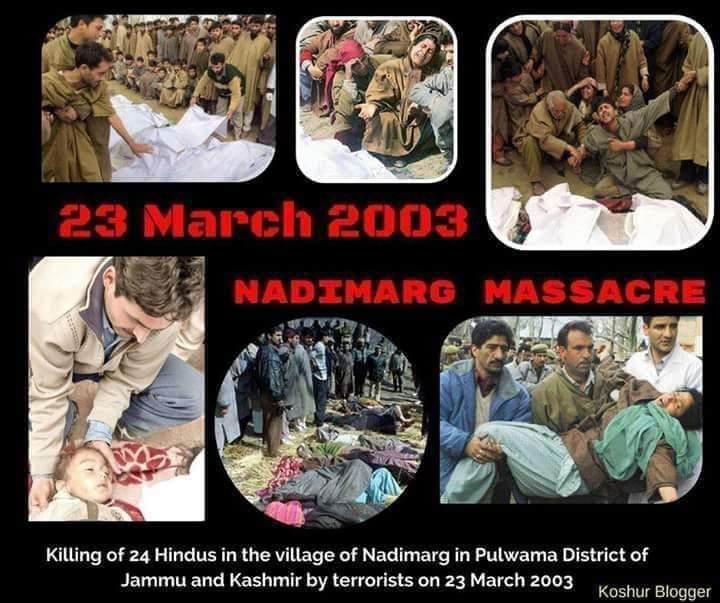 VivekKampasi's tweet photo. My Respectfull Homage to Martyrs of Nadigram ( 24 #Kashmiri Hindus Killed by Lashkar-e-Taiba) who were killed by #Pakistan Sponsored Jahadi #terrorist on 23rdMarch, 2003 in #Pulwama district of Jammu&Kashmir #neverforget1990
#20YearsJusticStillAwaited #Kashmir #MartyrsDay https://t.co/fIDNpyBBVf