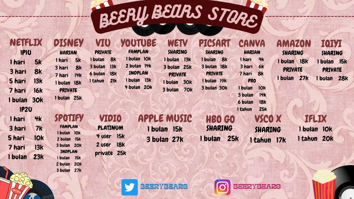 hi hi! buat yang lagi nyari premium apps, ready ni ya sekalian buat nemenin puasa kalian sekarang, start from 5k aja ni 

🛒100% trusted &amp; bergaransi 
💵dana, shopepay, ovo, bca
📍close 22.00 ya!