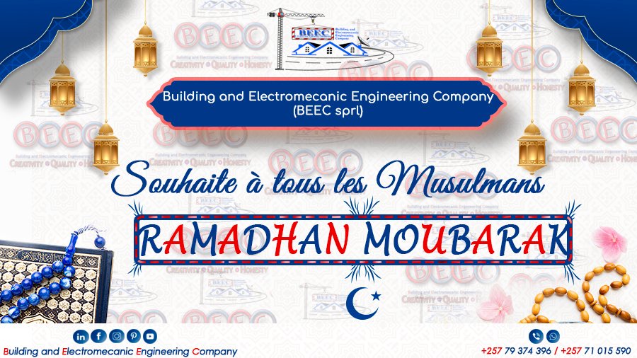 beec_bi's tweet photo. BEEC (Building and Electromecanic Engineering Company)
souhaite à tous les #Musulmans et ses proches un bon jeûne du mois de #Ramadan #béni et paisible. 

(RAMADAN MOUBARACK a tous les Musulmans !) 
#beec
#buildingengineering
#housedesing
#ramadanmoubarack2023
#beecburundi😃 https://t.co/68YsveAdu3