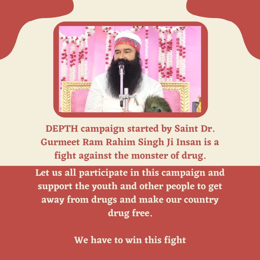 ##SAFECampaign
#SAFE
#DepthCampaign 
#DrugfreeSociety
#DrugfreeNat
#SaintDrGurmeetRamRahimSinghJi
 to bring hope in lives of parents who have lost their👭 children🍾 to drug abuse saint Dr. Msg has initiated depth campaign as revolution that will bring radical change in society.