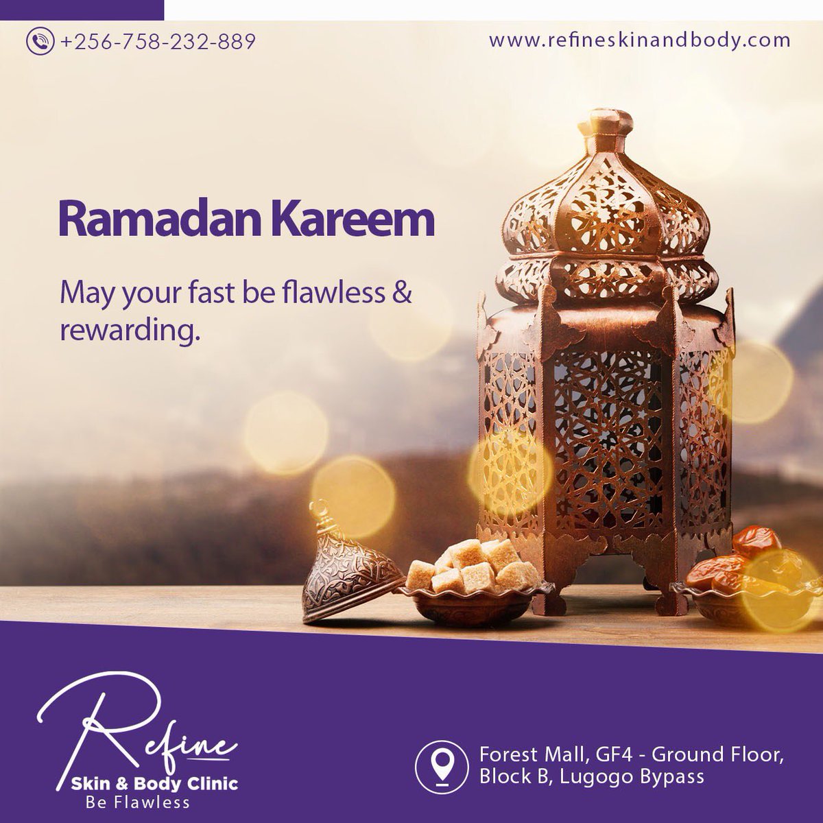 RefineClinicUG's tweet photo. #RamadanKareem 

We wish you a flawless &amp; rewarding fasting period.

#BeFlawless #Ramadan #Ramadan1444 #Ramadan2023 #RamadanKareem #RamadanMubarak #Ramazan2023 #Ramazan https://t.co/k626Mwjzzt